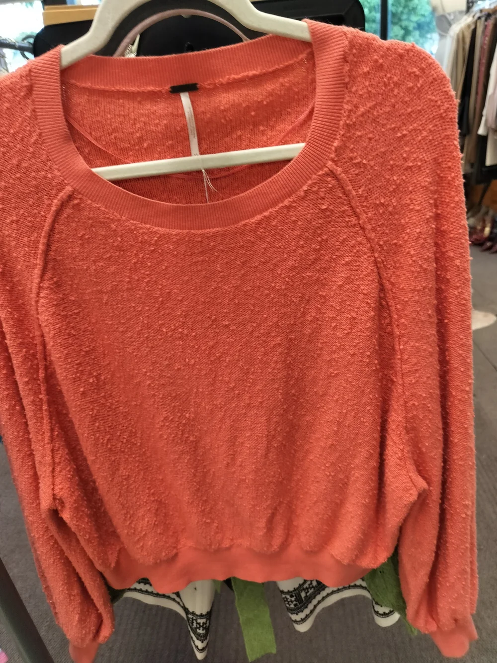 Free People Bright Orange Scoop-Neck Textured Pullover